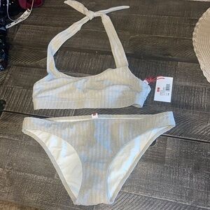 Solid and Striped  swimsuit set